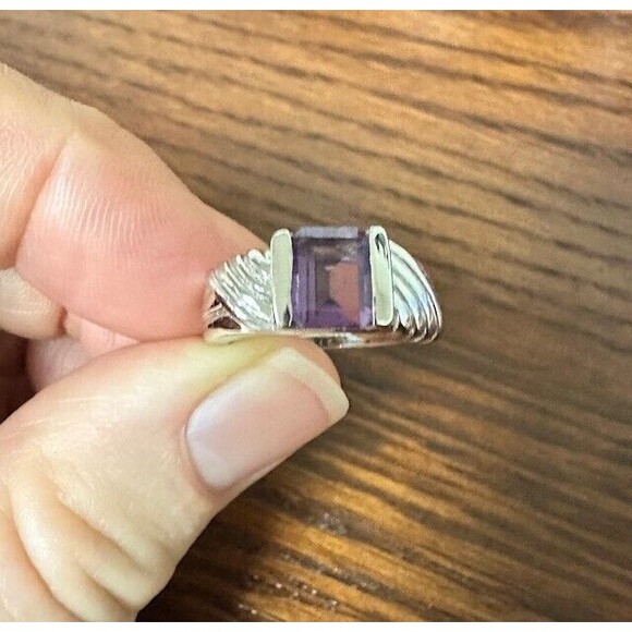 Sterling Silver 925 Amethyst Womens Size 5.75 Purple Stone Channel Set - Picture 2 of 10